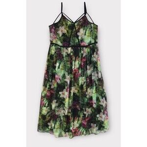 Lane Bryant Maxi Dress Women's XL Multi Floral Strappy Adjustable Chiffon Lined